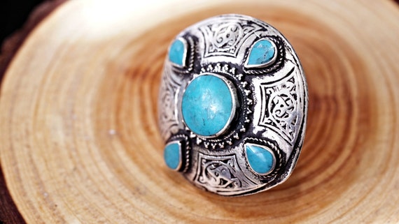 Turquoise Statement Ring,Afghan Ring,Kuchi Turquo… - image 4