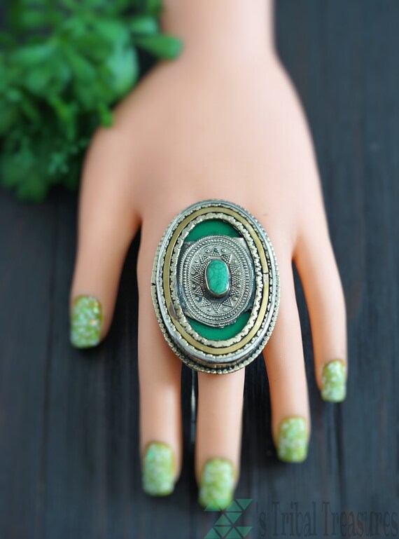 Afghan Kuchi Tribal Malachite stone Ring Bohemian Jewelry,Kuchi Ring,Afghan Jewelry,Green Ring,Hippie Ring,Free Shipping Gift for her