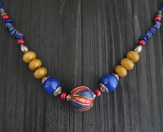 Tibetan beaded necklace,Lapis necklace,Lapis bead… - image 2