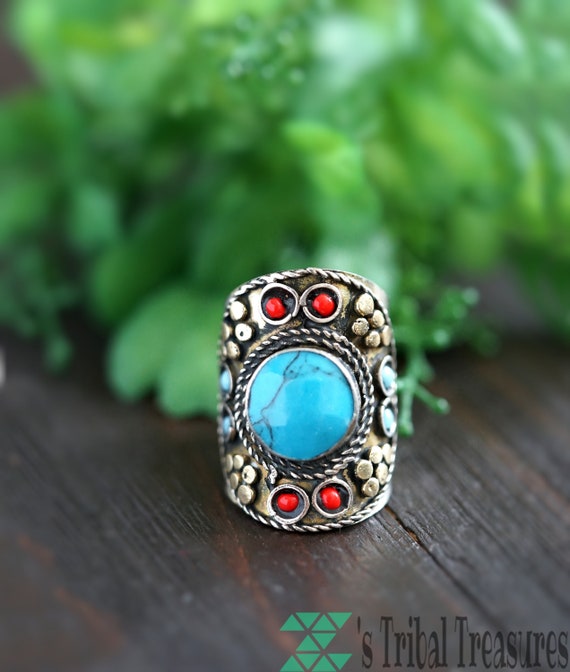 Lapis lazuli Afghan ring ,Kuchi ring,Gypsy ring,La