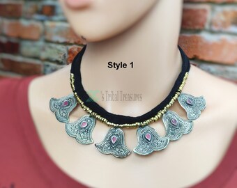 Enamel stone necklace,Kuchi jewelry,Afghan necklace,Turquoise necklace,Afghan jewelry,Bib necklace,Tribal necklace,Afghan necklace