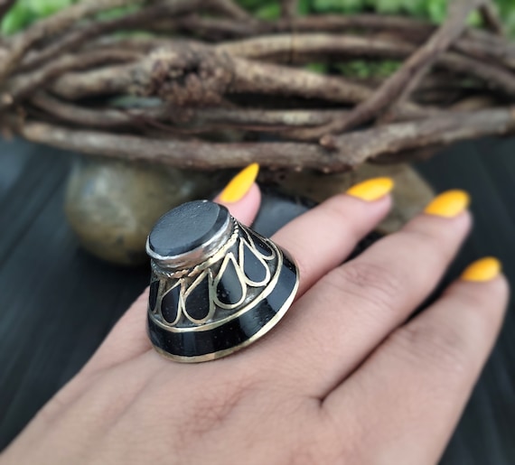 Kuchi onyx dome ring,Tribal ring,Gypsy ring,Afgha… - image 1