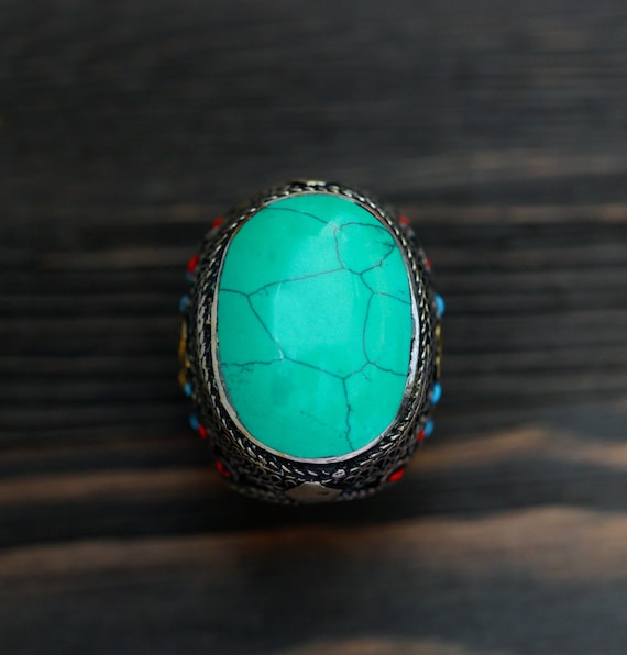 Afghan leaf green howlite ring,Gypsy ring,Kuchi ri