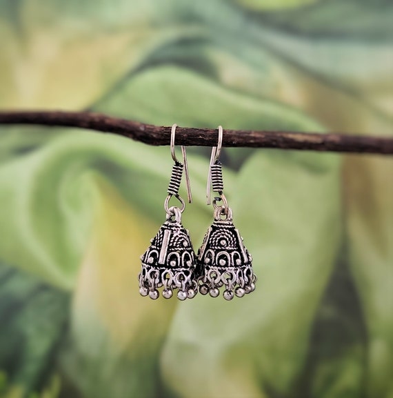 Mini jhumka earring,Indian jhumka,Antique silver … - image 2