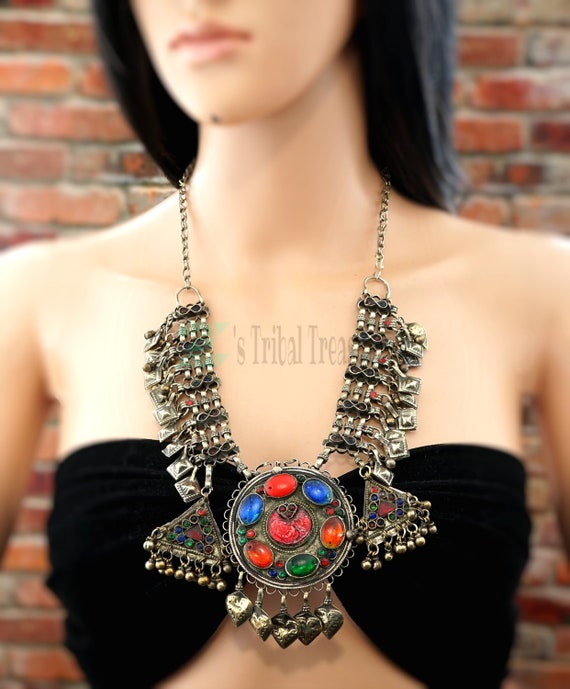 Stunning Kashmiri Chain Necklacetribal Necklacered and Blue Etsy