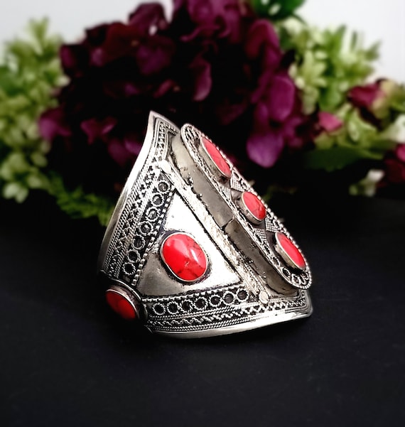 Tribal red stone cuff,Afghan Bracelet,Afghan kuch… - image 2