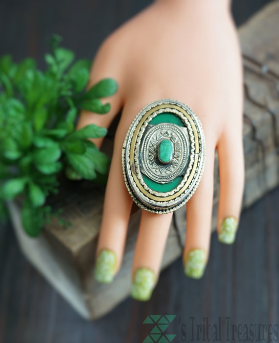 Afghan Kuchi Tribal Malachite stone Ring Bohemian Jewelry,Kuchi Ring,Afghan Jewelry,Green Ring,Hippie Ring,Free Shipping Gift for her
