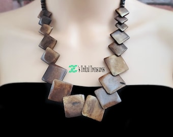 Colar tribal de osso de camelo, colar de contas de osso, joias de osso de camelo, colar de contas marrons, colar tribal, colar feito à mão