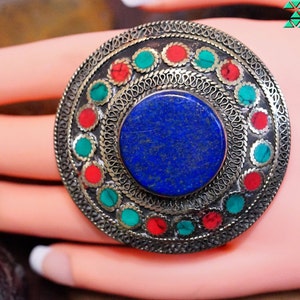 Kuchi Lapis lazuli ring,Statement ring,Afghan lapis ring,Tribal ring,Ethnic lapis ring,Vintage ring,Blue stone ring,Free shipping