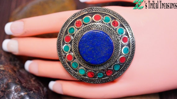 Kuchi Lapis lazuli ring,Statement ring,Afghan lap… - image 1