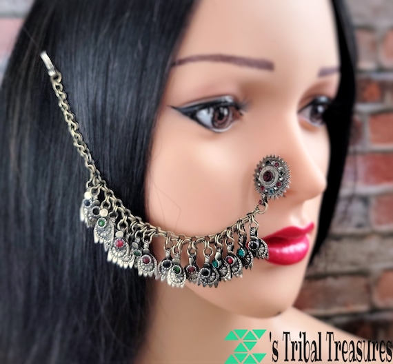 Blythediva Oxidised Plated Multi Stone Choker Necklace Set