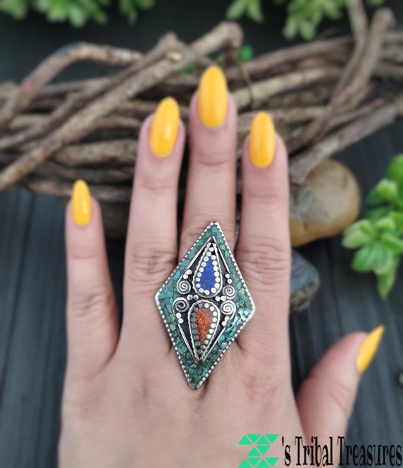 Lapis ring,Turquoise ring,Coral ring,Tibetan ring,