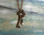 Italian Brass Key Necklace, Vintage Furniture Hardware Jewelry- B1