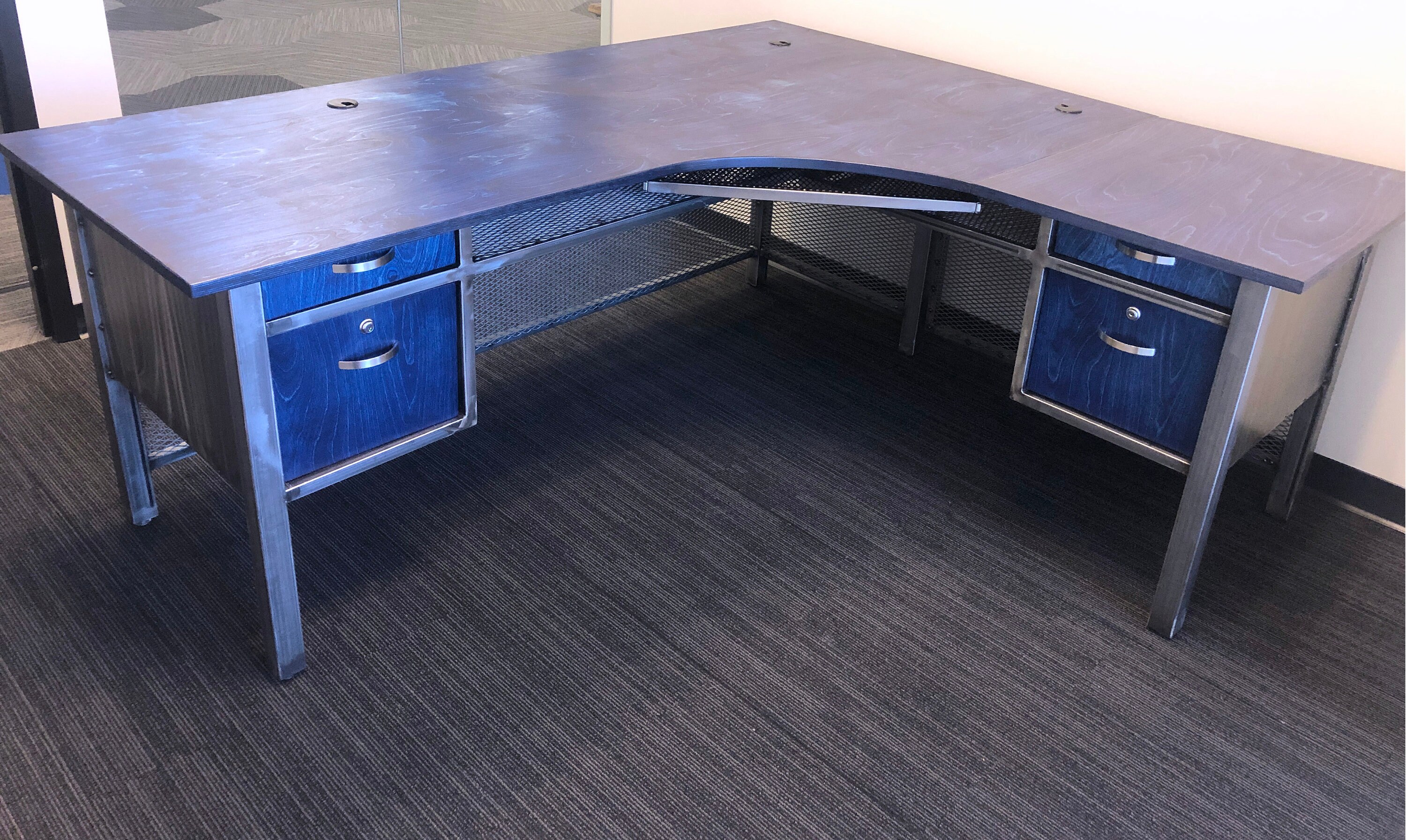 L shaped desk blue deals