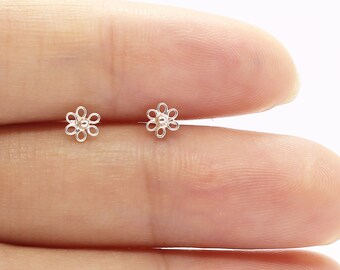 Tiny Flower  Sterling Silver Stud Earrings