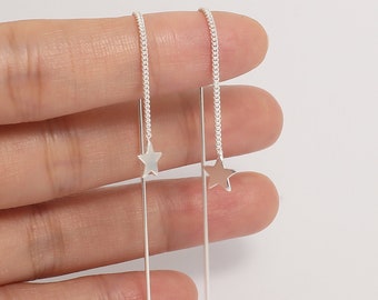 Star Sterling Silver Threader Earrings , Pull Through Earrings