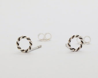 Twist Open Circle Silver Stud Earrings, minimalist stud earrings