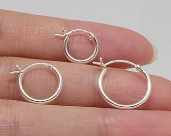 Tiny Plain hoop french locked sterling silver hoop earrings, 10mm  12mm tiny plain hoops , basic hoop earrings