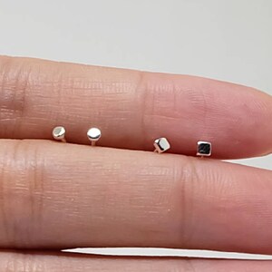 2mm Tiny Dot and square Sterling Silver Stud Earrings minimalist earrings,  everyday earrings, tiny circle earrings, Nail, circle, button