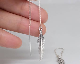 Feather Sterling Silver Threader Earrings