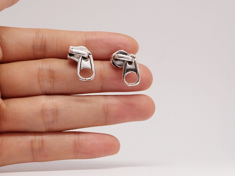 Zipper Sterling Silver Stud Earrings Zip Ear Studs Etsy