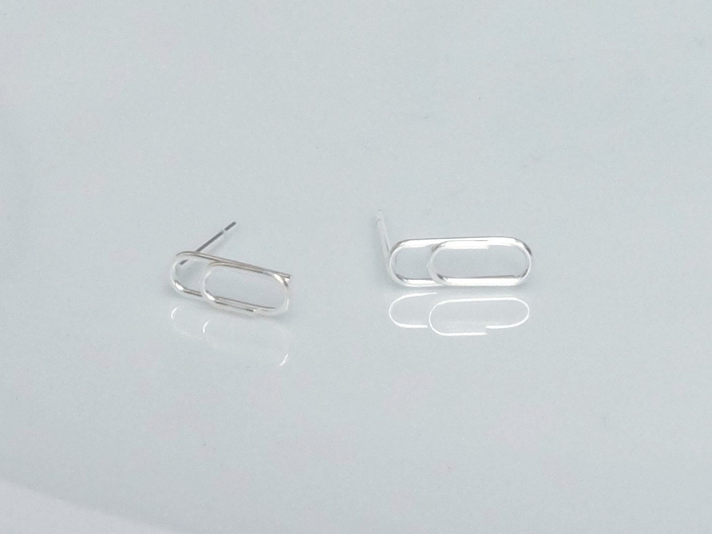 Tiny Paper Clip Sterling Silver Stud Earrings Minimal Etsy