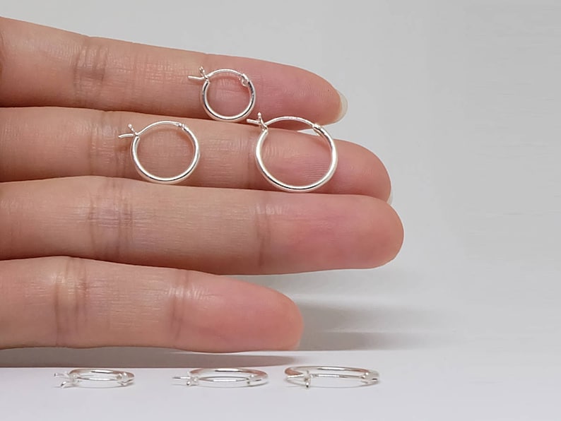 Tiny Plain hoop french locked sterling silver hoop earrings, 10mm 12mm tiny plain hoops , basic hoop earrings image 1