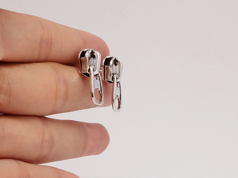 Zipper Sterling Silver Stud Earrings Zip Ear Studs Etsy