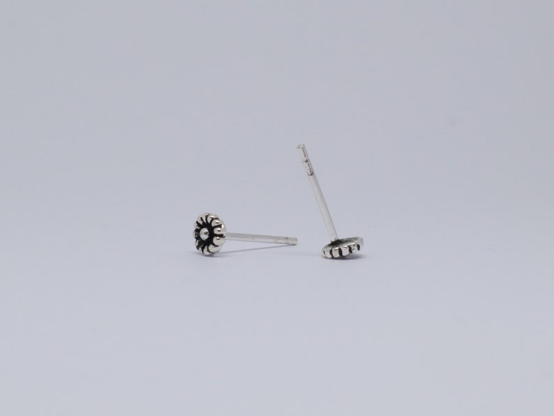Tiny Black Flower Sterling Silver Stud Earrings