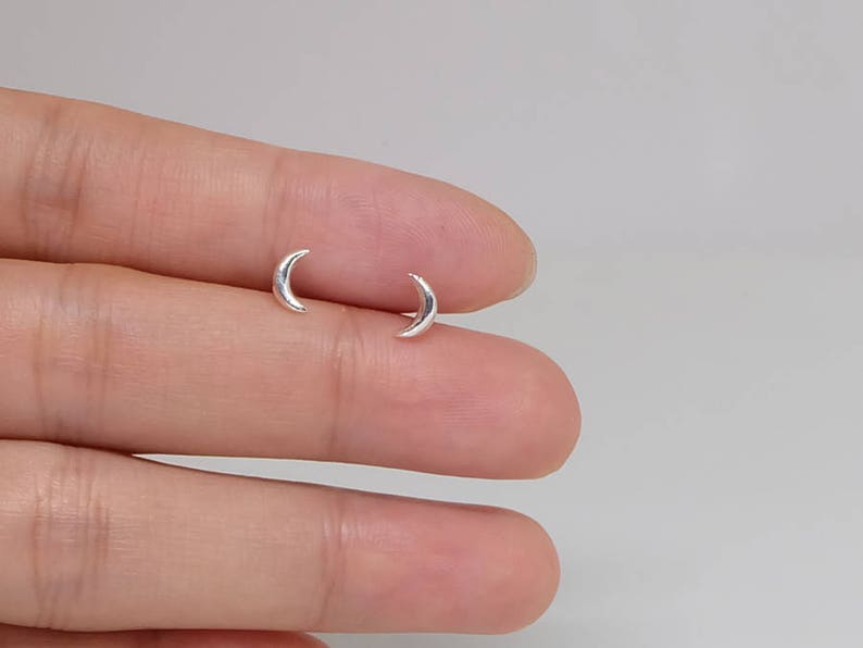 mismatched earrings Tiny Half Moon Star Sterling Silver Stud Earrings
