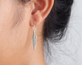 Sterling Silver Feather Earrings, Bohemian Earrings, Native Earrings, Boho Earrings