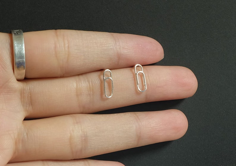 Tiny Paper Clip Sterling Silver Stud Earrings Minimal Etsy