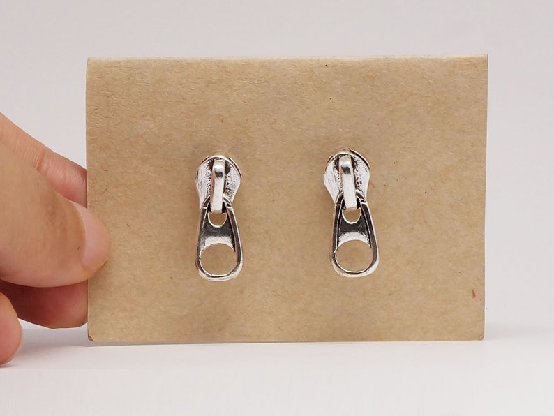 Zipper Sterling Silver Stud Earrings Zip Ear Studs Etsy