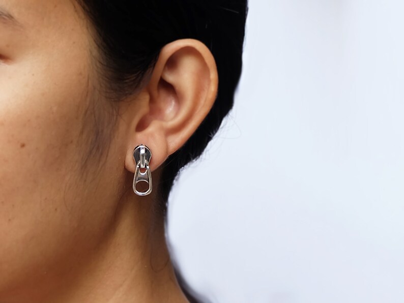 Zipper Sterling Silver Stud Earrings Zip Ear Studs Etsy