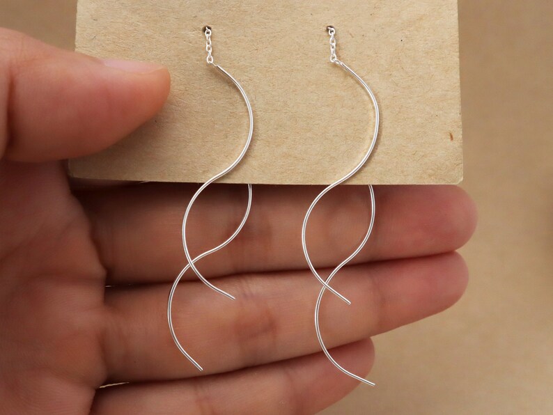 Twisted Bar Sterling Silver Threader Earrings Etsy