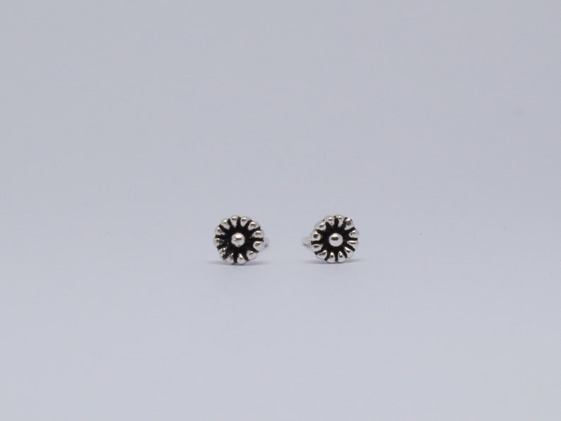 Tiny Black Flower Sterling Silver Stud Earrings