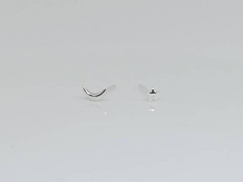 mismatched earrings Tiny Half Moon Star Sterling Silver Stud Earrings