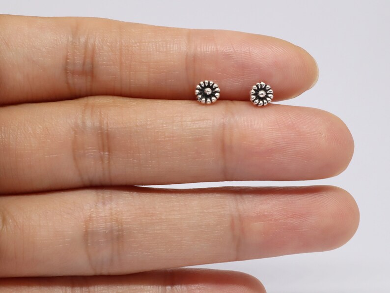 Tiny Black Flower Sterling Silver Stud Earrings