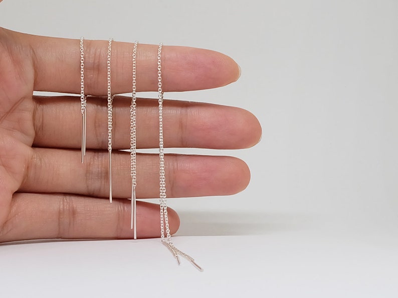 Sterling Silver Threader Earrings Thread Earrings Long Etsy