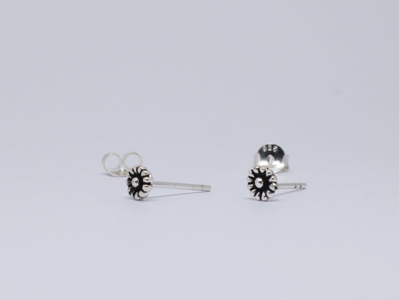 Tiny Black Flower Sterling Silver Stud Earrings