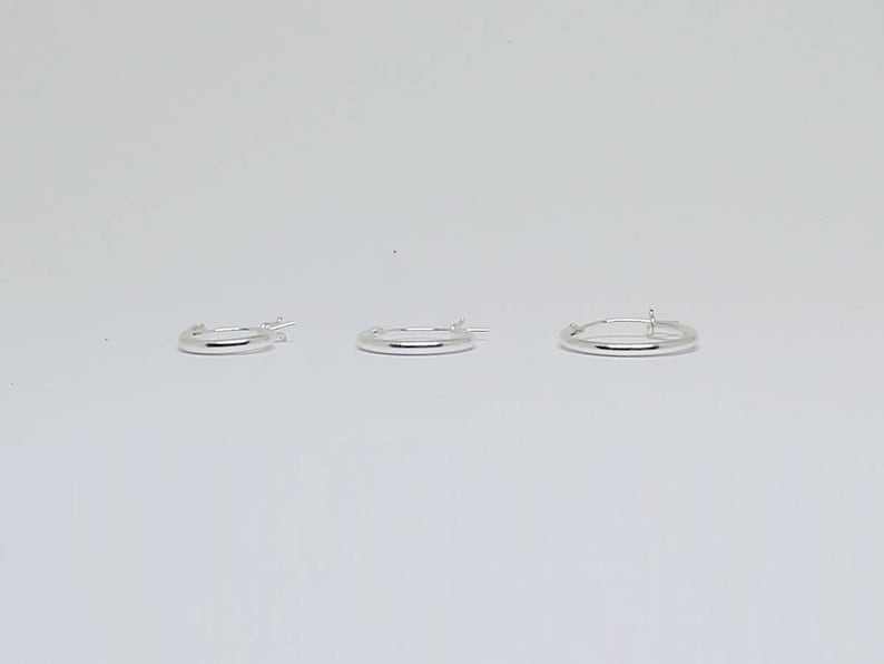 Tiny Plain hoop french locked sterling silver hoop earrings, 10mm 12mm tiny plain hoops , basic hoop earrings image 7