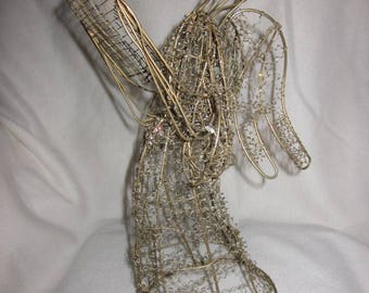 Golden Christmas Angel with Songbook, Brass Wire Sculpture, Handmade, Table Sculpture, Holiday Centerpiece