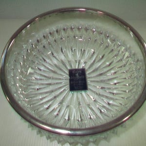 Vintage Faceted Glass Crystal Bowl from Sheffield England with Silver-Plated rim, Eales of Sheffield Label, lovely centerpiece, wedding gift