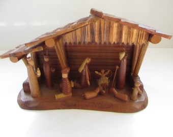 Vintage Wooden Creche, Manger Scene, Christmas Decor, Modern Style Creche