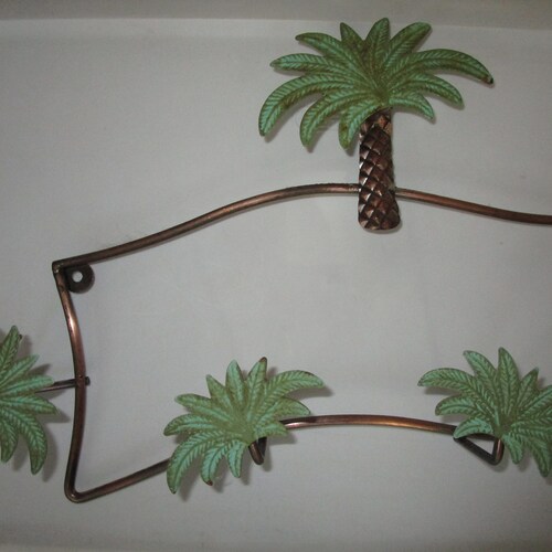 Vintage Handmade Copper shops Palm Tree Towel Rack for a Beach House, Tropical Decor, Holds Masks, Keys, Purses, Coats, Bikinis