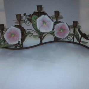 Large Floral 7 Arm Metal Handmade and Handpainted Candelabra, Table Centerpiece