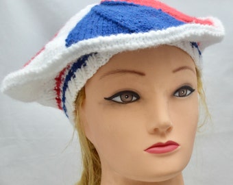 Béret Mixte bleu blanc rouge Casquette Paris 2024 tricot-main HeyLaineInFrance,