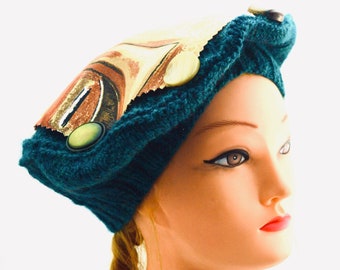 Beret Wool and fabric cap for women