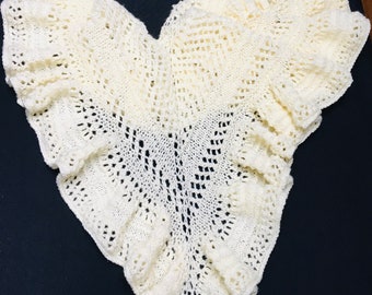 Châle tricot-main Etole Ivoire chauffe-épaules de mariage HeyLaineInFrance,