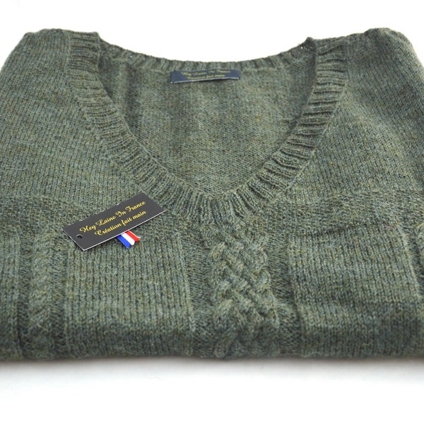 Pull sans manches tricot en pure Laine vert forêt pour homme HeyLaineInFrance,